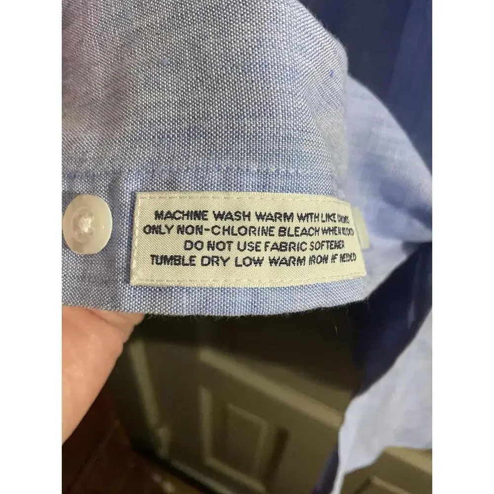 Cremieux Linen Blend Classic Light Blue Button-Up Shirt 18/35 - Picture 6 of 8